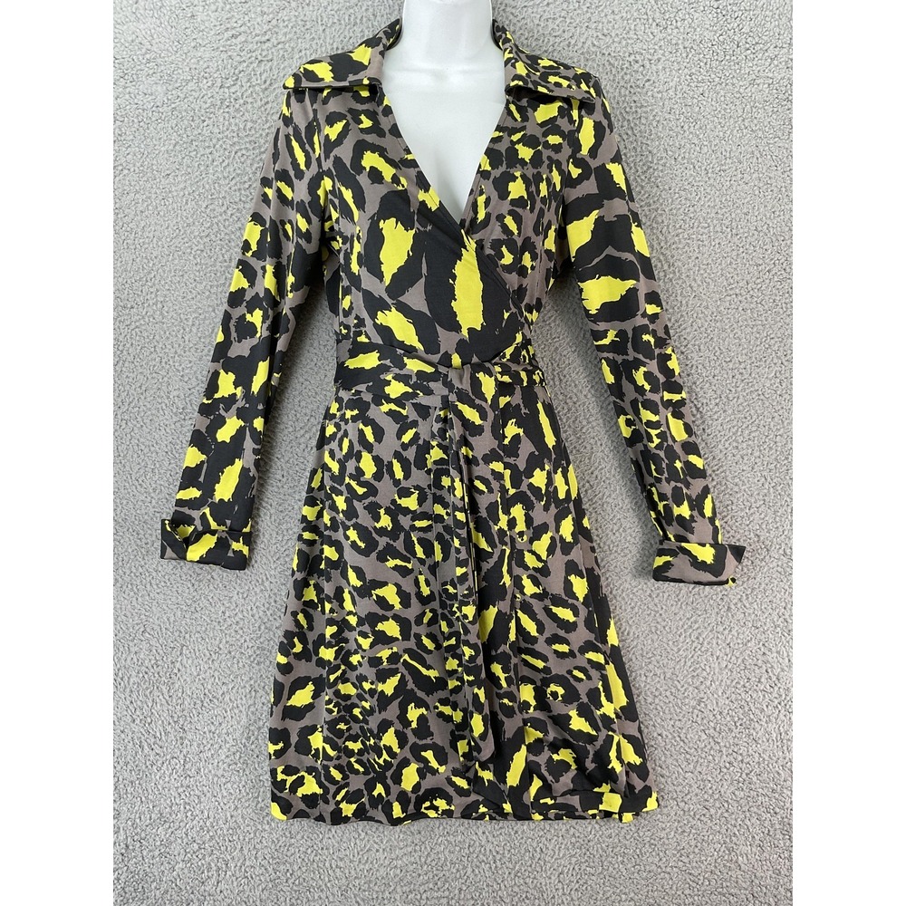 Diane Von Furstenberg Vintage Wrap Dress Womens 10‎ Multicolor Silk Long Sleeve